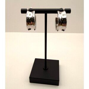 VTG Boho Wide Silver Tone Hoop Earrings Polished Chunky Statement Minimalist Ret